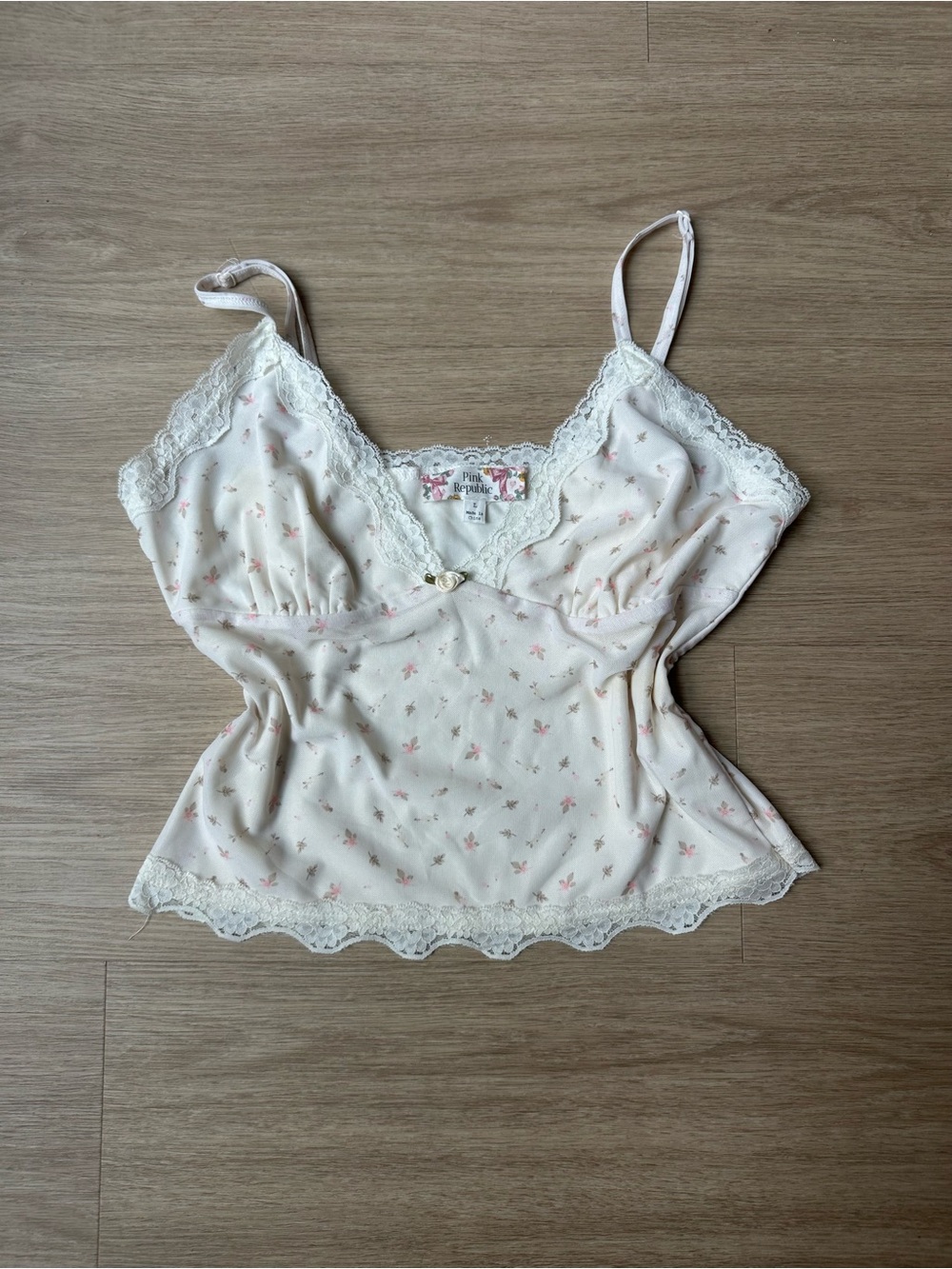 Pink Republic Cream Cami with Pink Floral Print and Lace